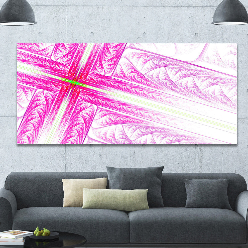 Pink Fractal Cross Design, Oversized Abstract Canvas Art Print, 60x28