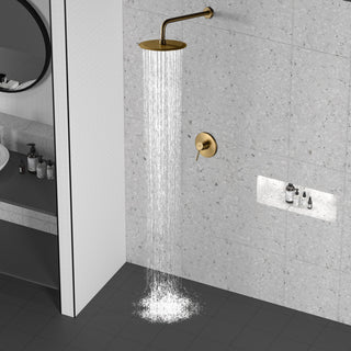 CASAINC 10" Round Wall Mounted Rainfall Luxury Shower System Kit, Brushed Gold