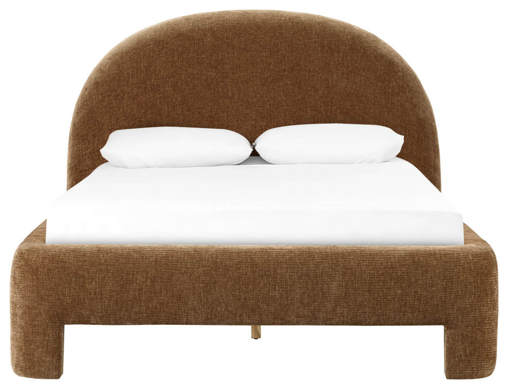 Nina Upholstered Platform Bed, Brown, Queen