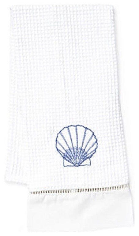 Waffle Weave Guest Towel, Blue Scallop