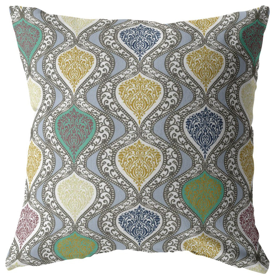 26 Gray Gold Ogee Indoor Outdoor Zippered Throw Pillow
