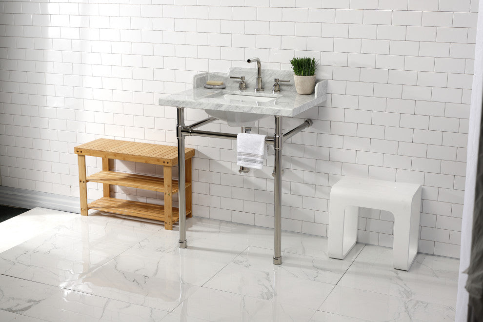 Kingston Brass LMS30M8SQ6ST 30" Carrara Marble Console Sink, Legs