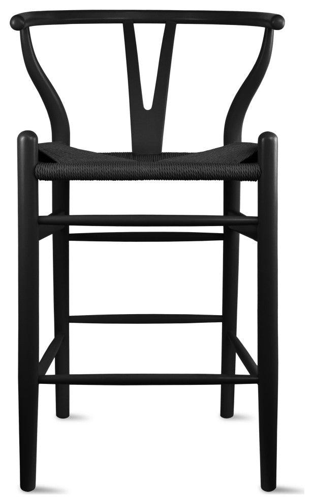 Solid Wood Natural Counter Height with Y Back Woven Black Seat Fully Assembled, Black