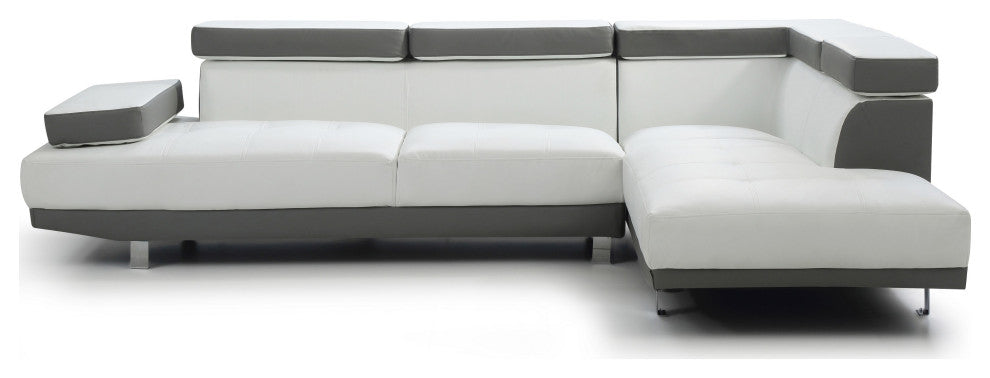 Riveredge 2 Piece Faux Leather L Shape Sectional Sofa, White and Gray
