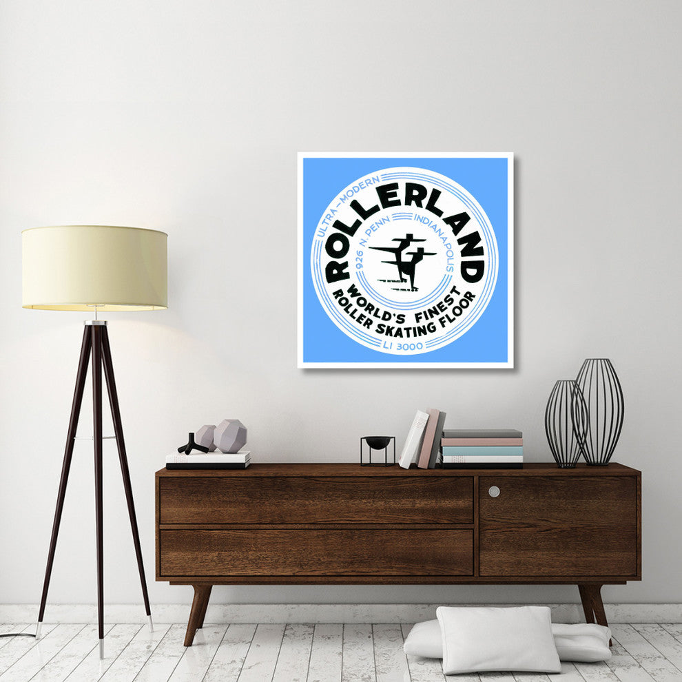 "Rollerland World's Finest Roller Skating Floor" Print by Retrorollers, 38"x38"