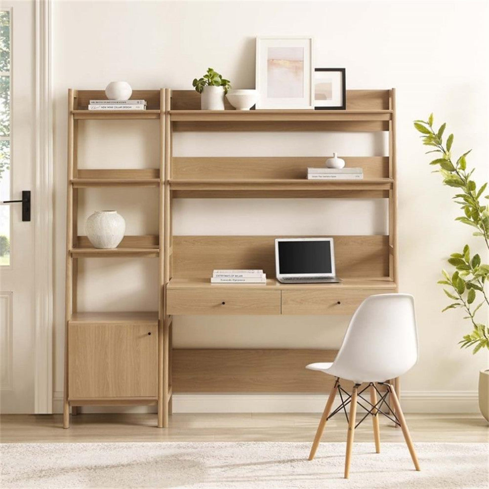 Modway Bixby 2-Piece Modern Style Wood Office Desk and Bookshelf - Oak