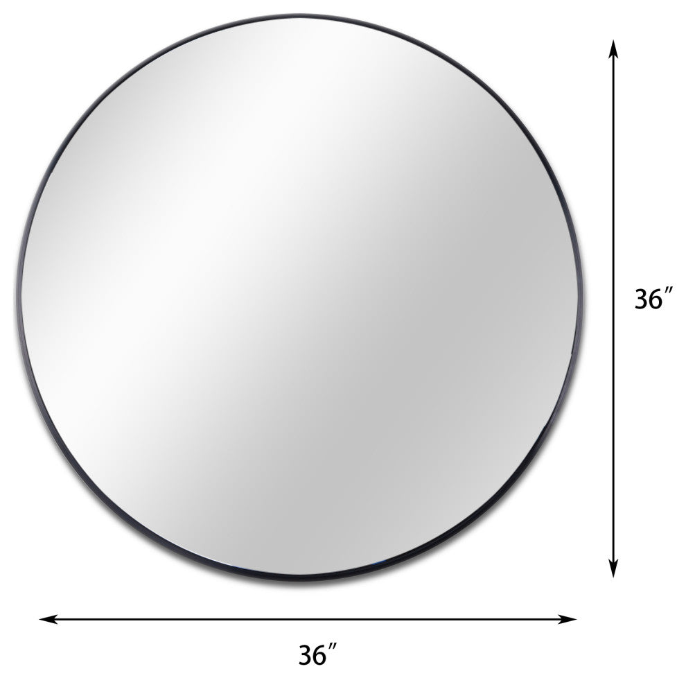Round Aluminium Framed Wall Mounted Mirror in Black, Black, 36"