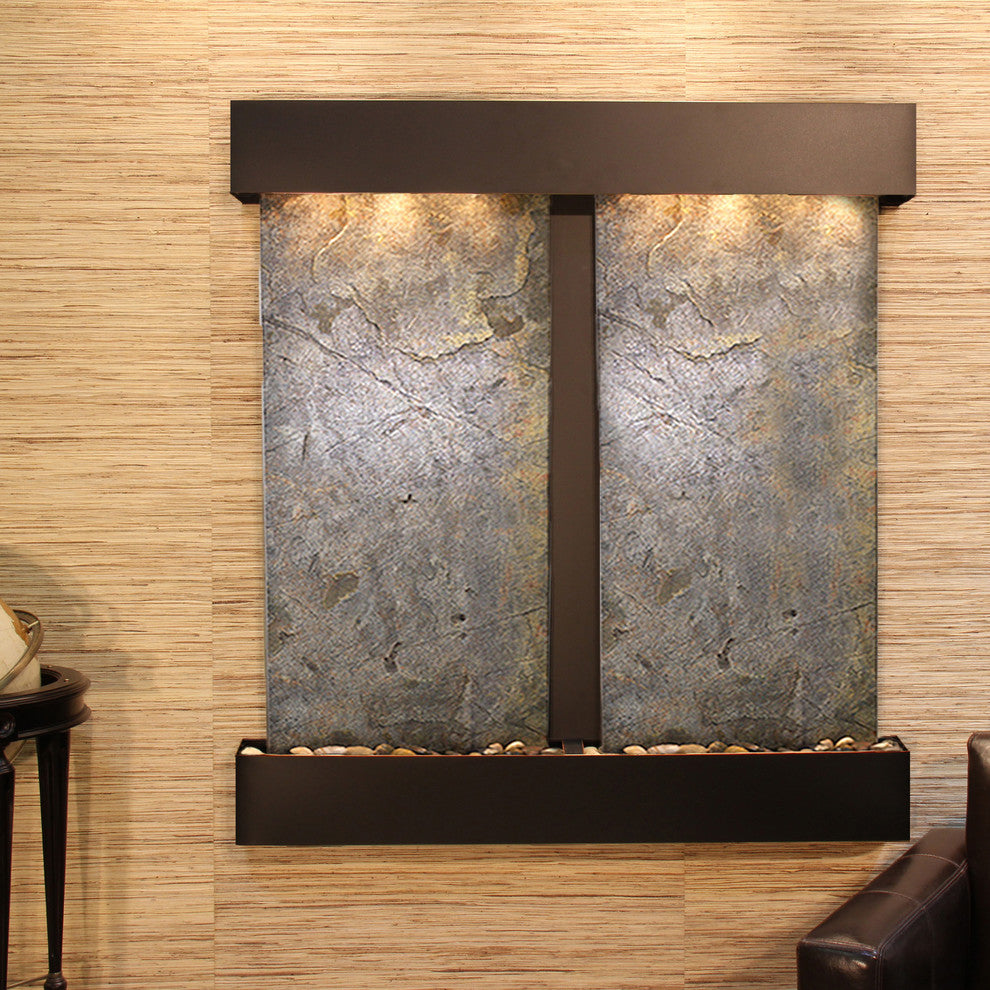Aspen Falls Water Fountain, Green Featherstone, Blackened Copper, Square