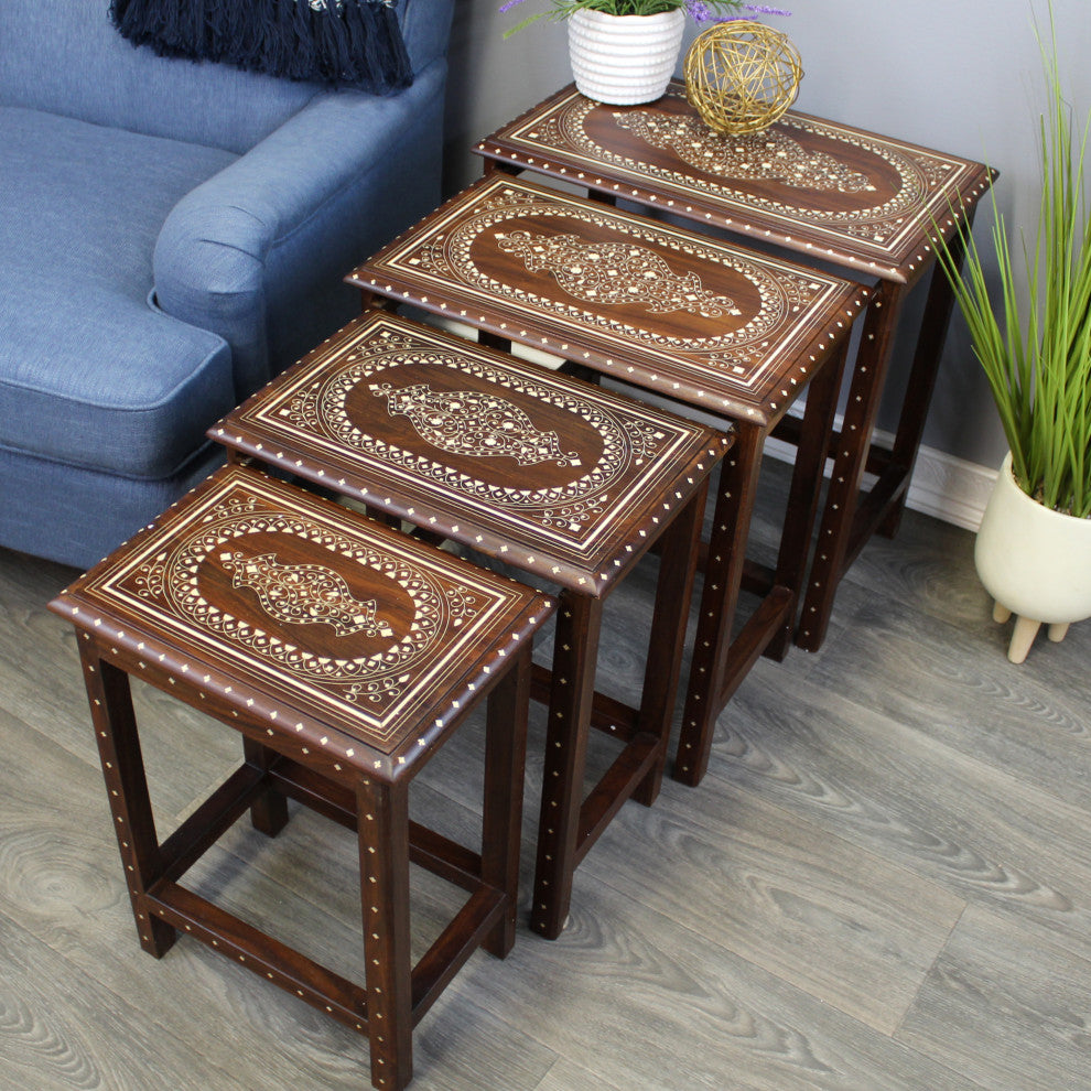Natural Geo Decorative Set of 4 Nesting Tables - White Oval