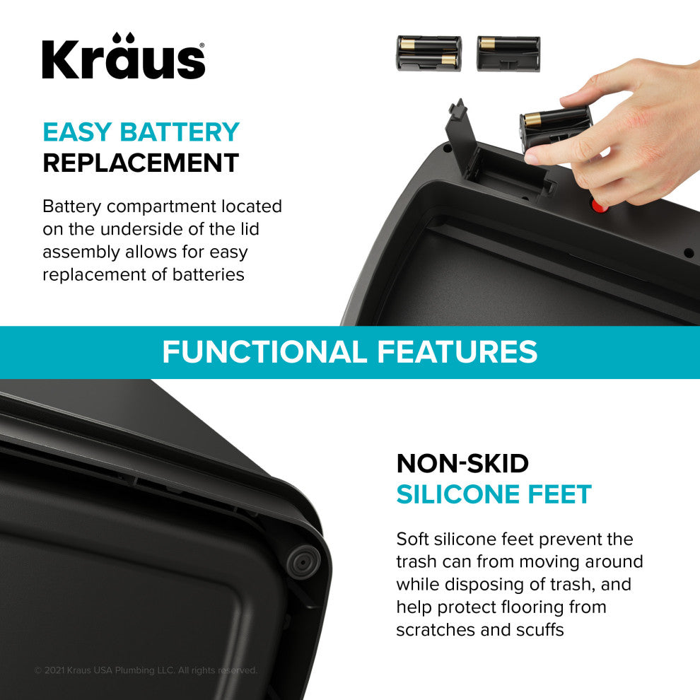 GarbagePro Rectangular 13 Gal Touchless Motion Sensor Matte Black Trash Can