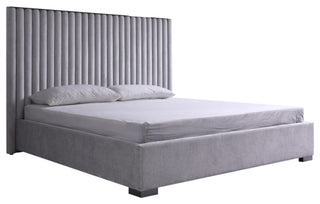 Modrest Splendor Silver + Grey Linen Upholstered King Platform Bed