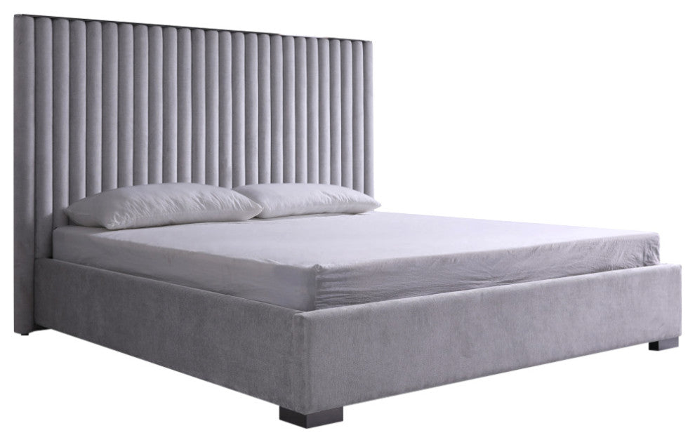 Modrest Splendor Silver + Grey Linen Upholstered King Platform Bed