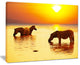 "Zebras Drinking in Lake At Sunset" Animals Artwork Canvas, 40"x30"