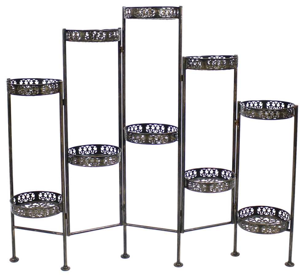 Sunnydaze 10-Tier Bronze Steel Indoor and Outdoor Folding Plant Stand, 46 Inch