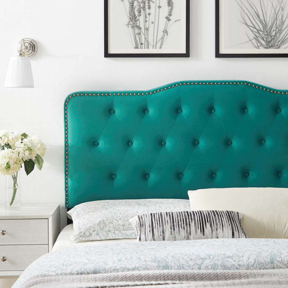 Tufted Headboard, Twin Size, Velvet, Teal Blue, Modern Contemporary, Bedroom