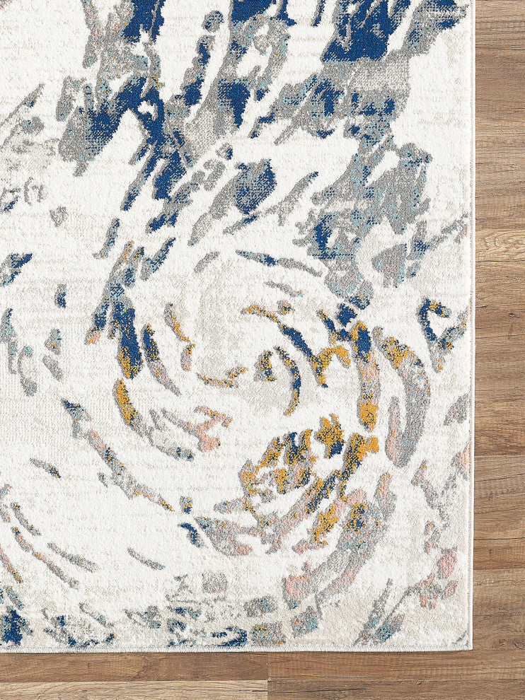 Abani Porto PRT120A Contemporary Swirl Light Blue and Burnt Orange Area Rug