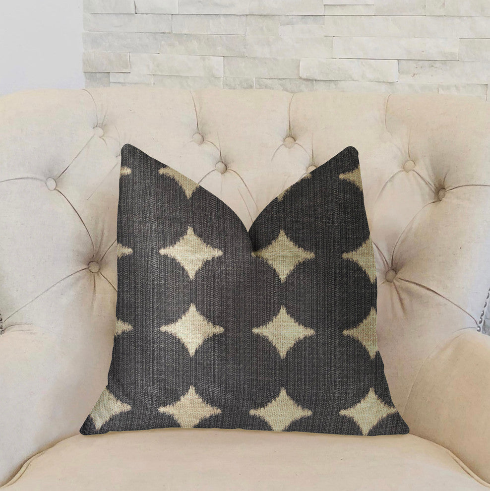 Savannah Black and Beige Luxury Throw Pillow, 24"x24"