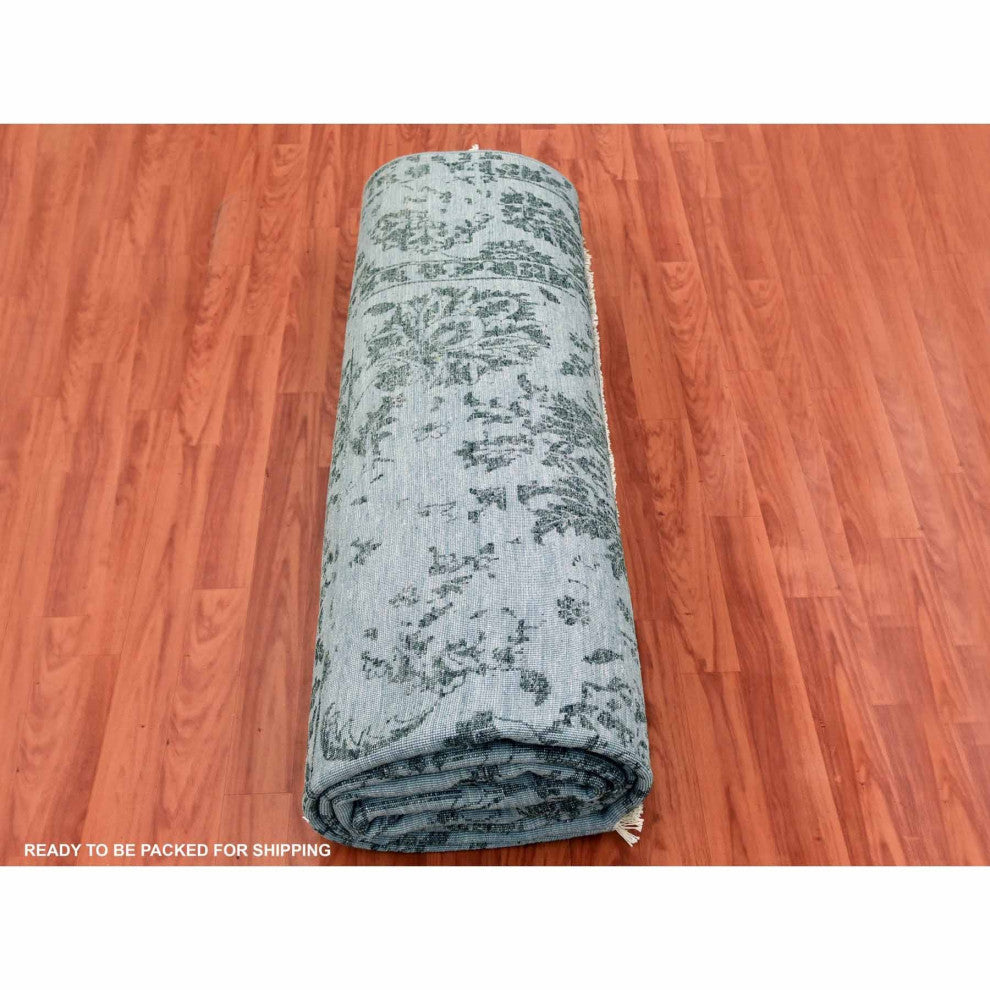 Silver Gray Wool and Silk Hand Knotted Persian Tabriz Design Rug, 8'10"x11'9"