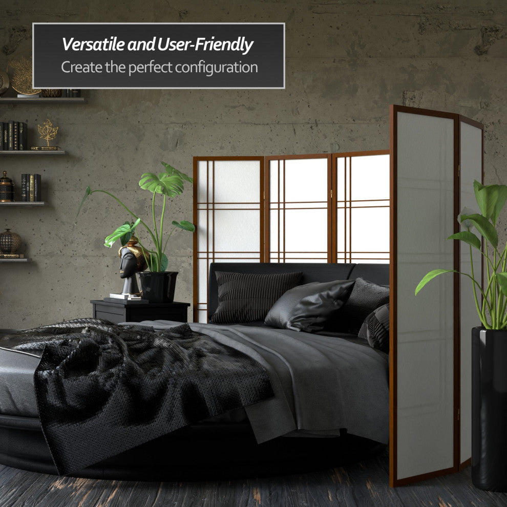 5' Tall Double Cross Shoji Screen, Walnut, 5 Panels