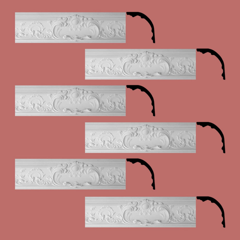 Cornice White Urethane Sidartha Ornate Design 6 Pieces Totaling 468.75" Length