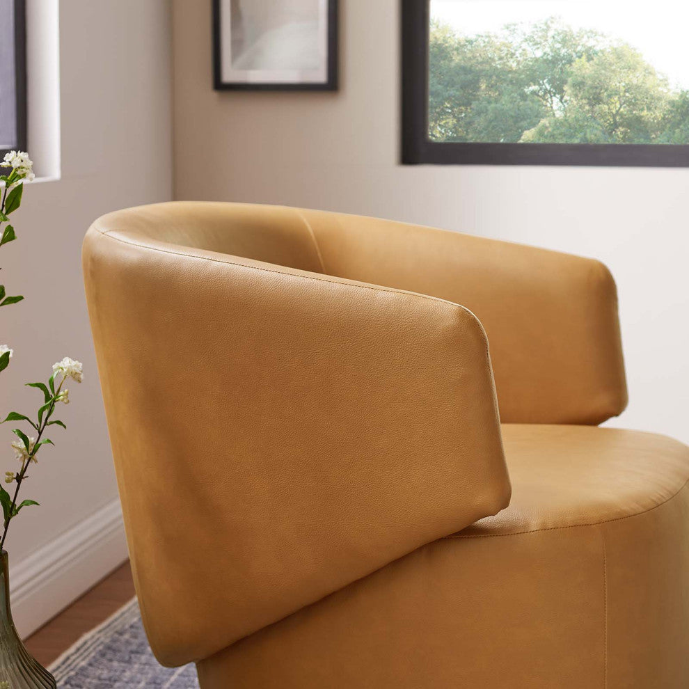 Celestia Vegan Leather Fabric and Wood Swivel Chair, Tan