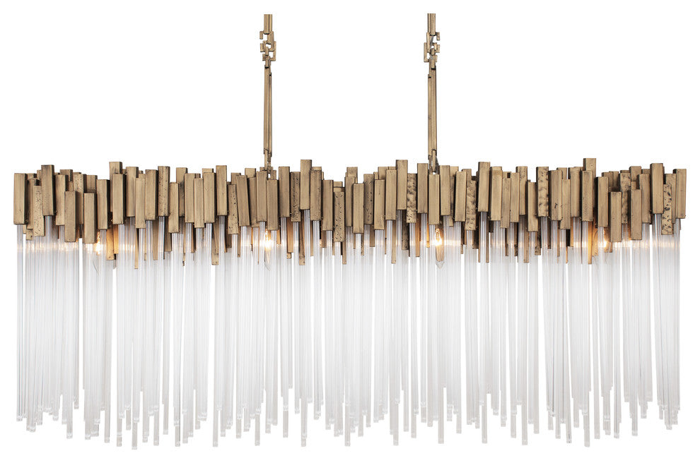 Matrix 8 Light Linear Pendant in Havana Gold with Clear Fluted Glass