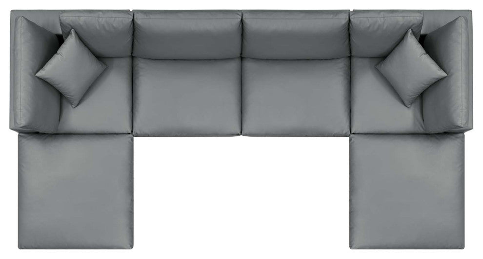Sectional Sofa Set, Faux Vegan Leather, Gray, Modern, Lounge Hospitality
