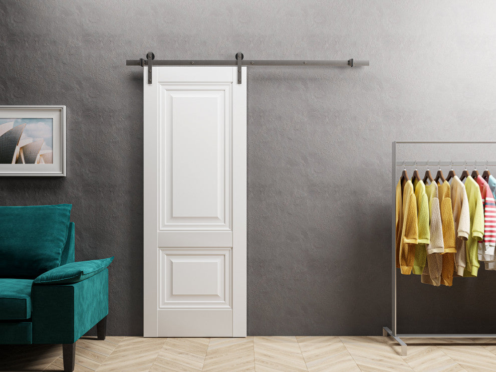 Barn Door 36 x 80, Lucia 8831 White Silk, Silver 6.6FT