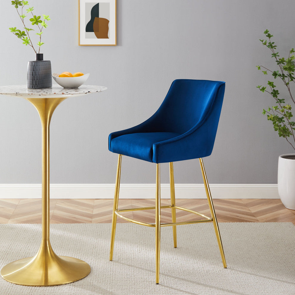 Discern Performance Velvet Bar Stool Navy -5473