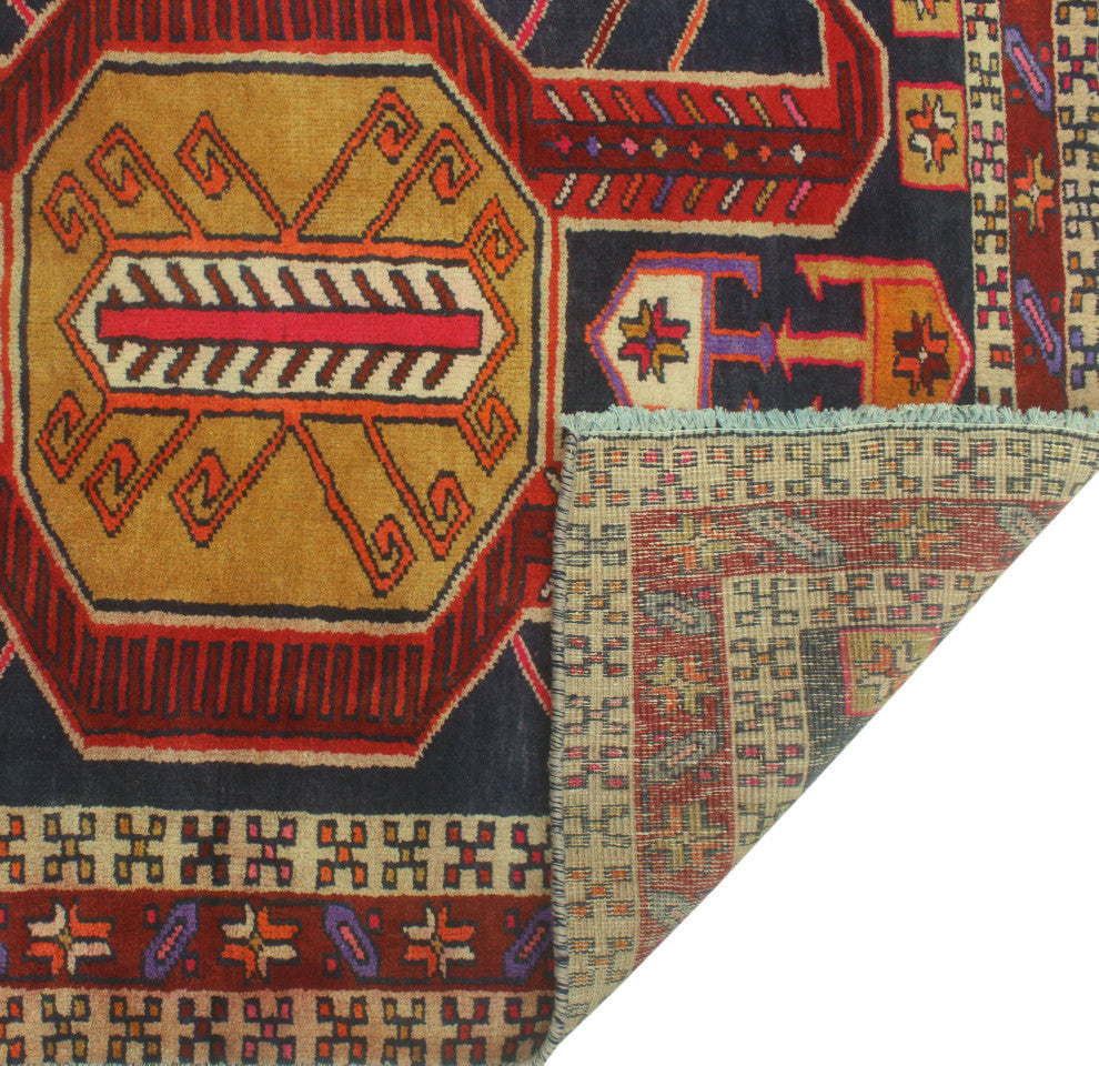 Fine Vintage Distressed Marva Navy/Burgundy Runner, 3'5x10'5