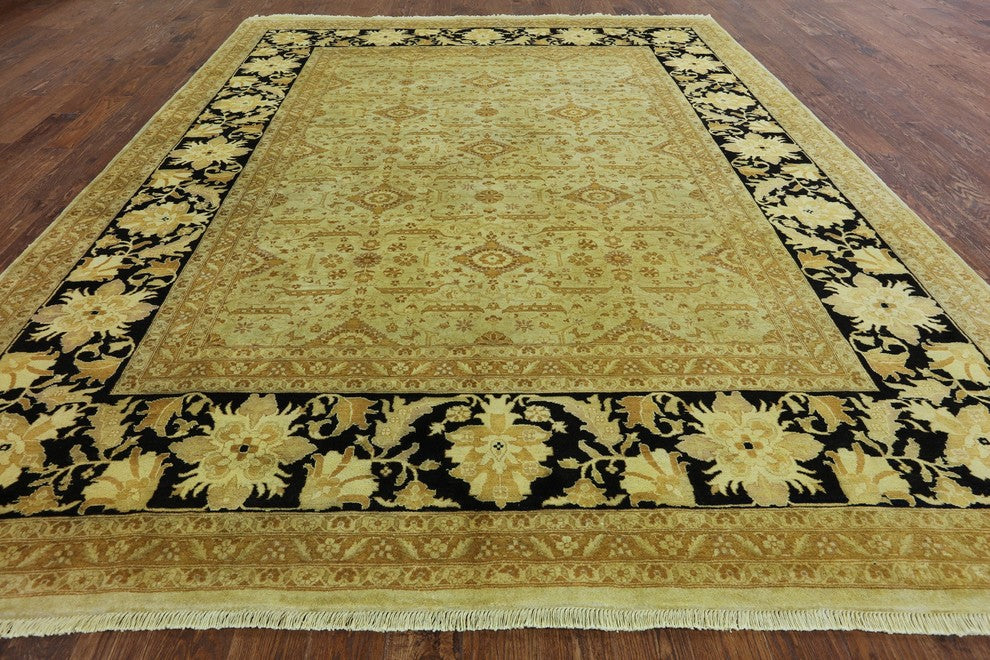 Oriental Hand Knotted Peshawar Black Border Area Rug 9'x11, W1911