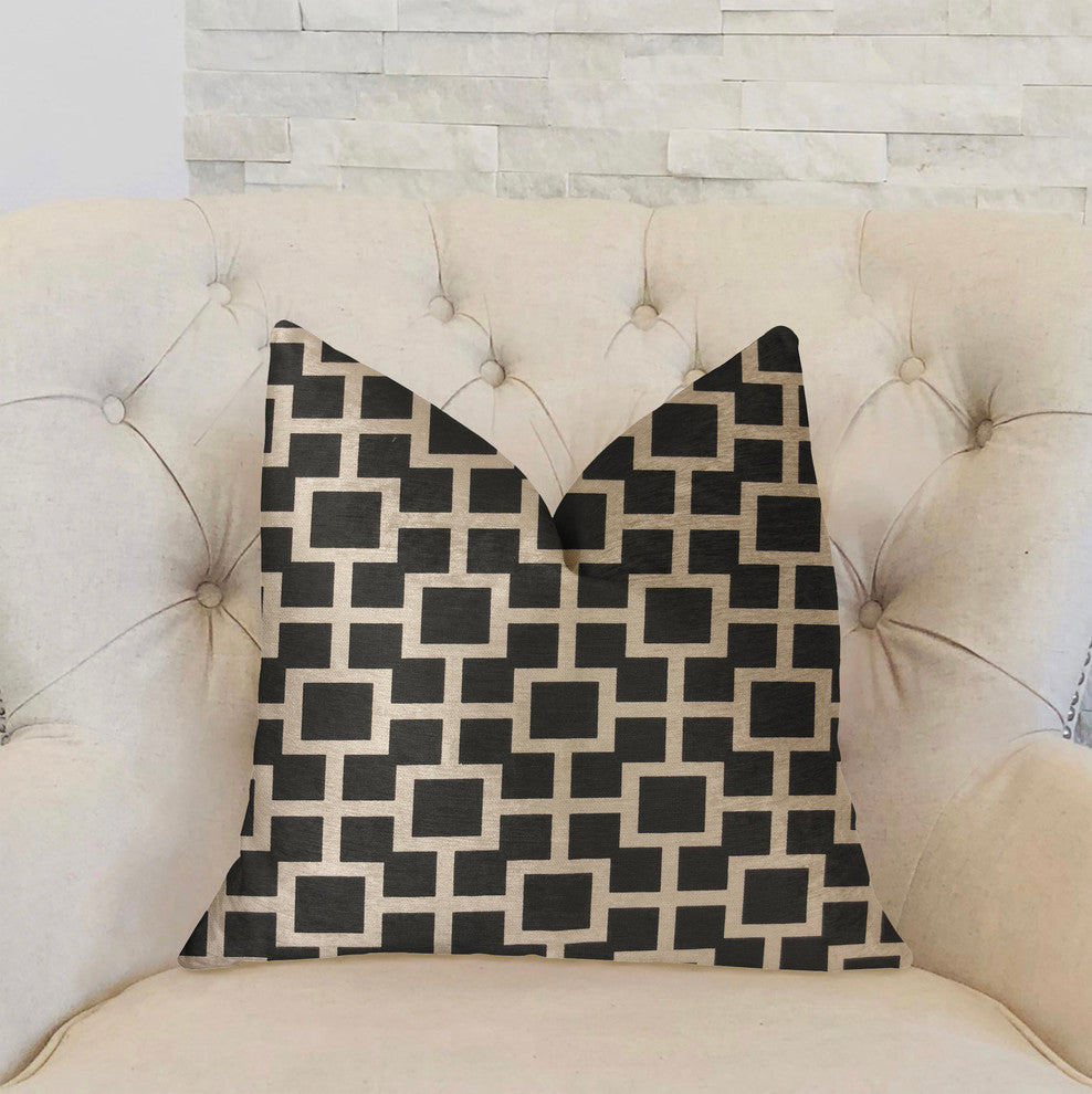Petunia Black and White Luxury Throw Pillow, 16"x16"