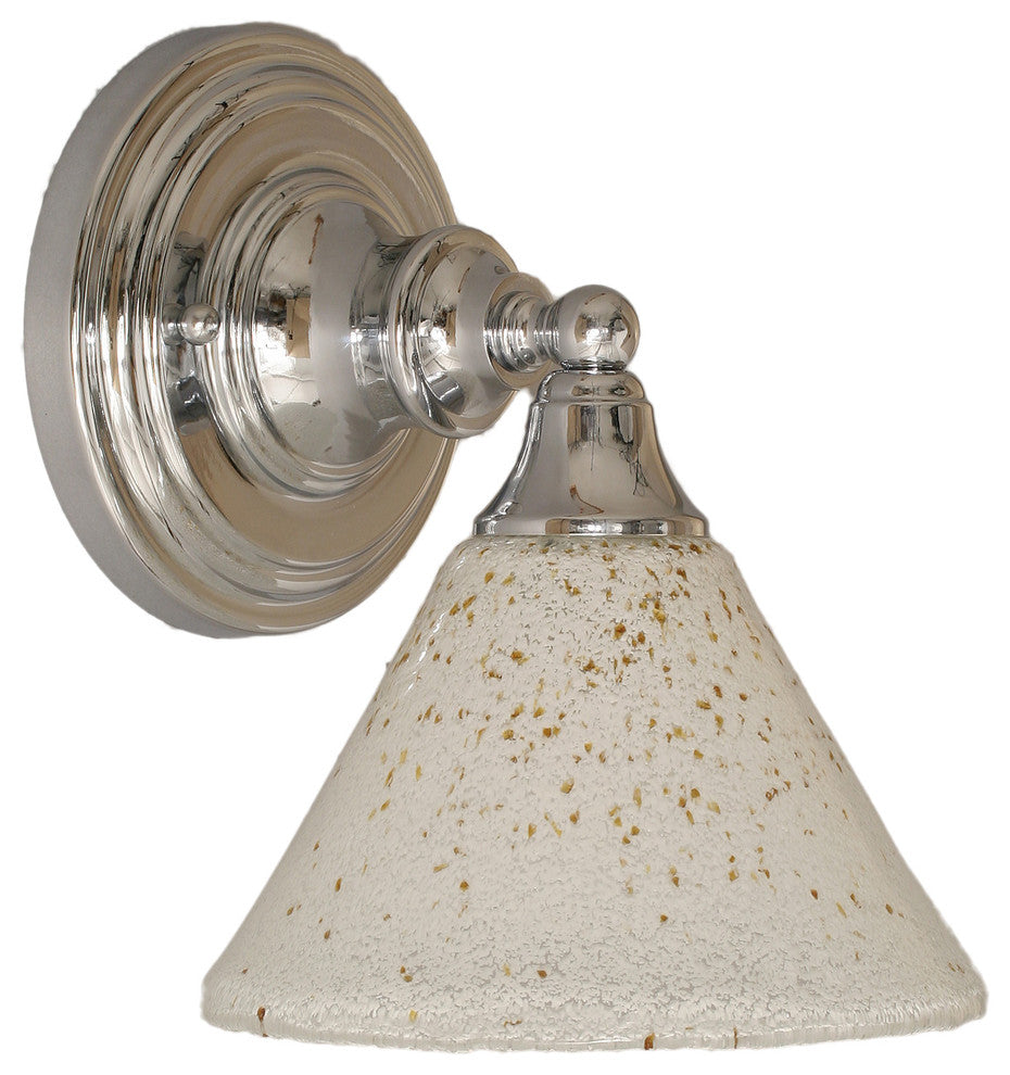 Wall Sconce In Chrome, 7" Gold Ice Glass