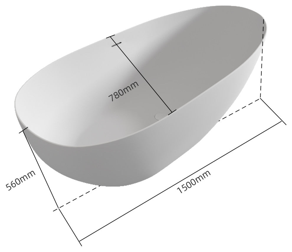 Stone Resin Solid Surface Freestanding Bathtub Soaking Tub, 59", Matte White