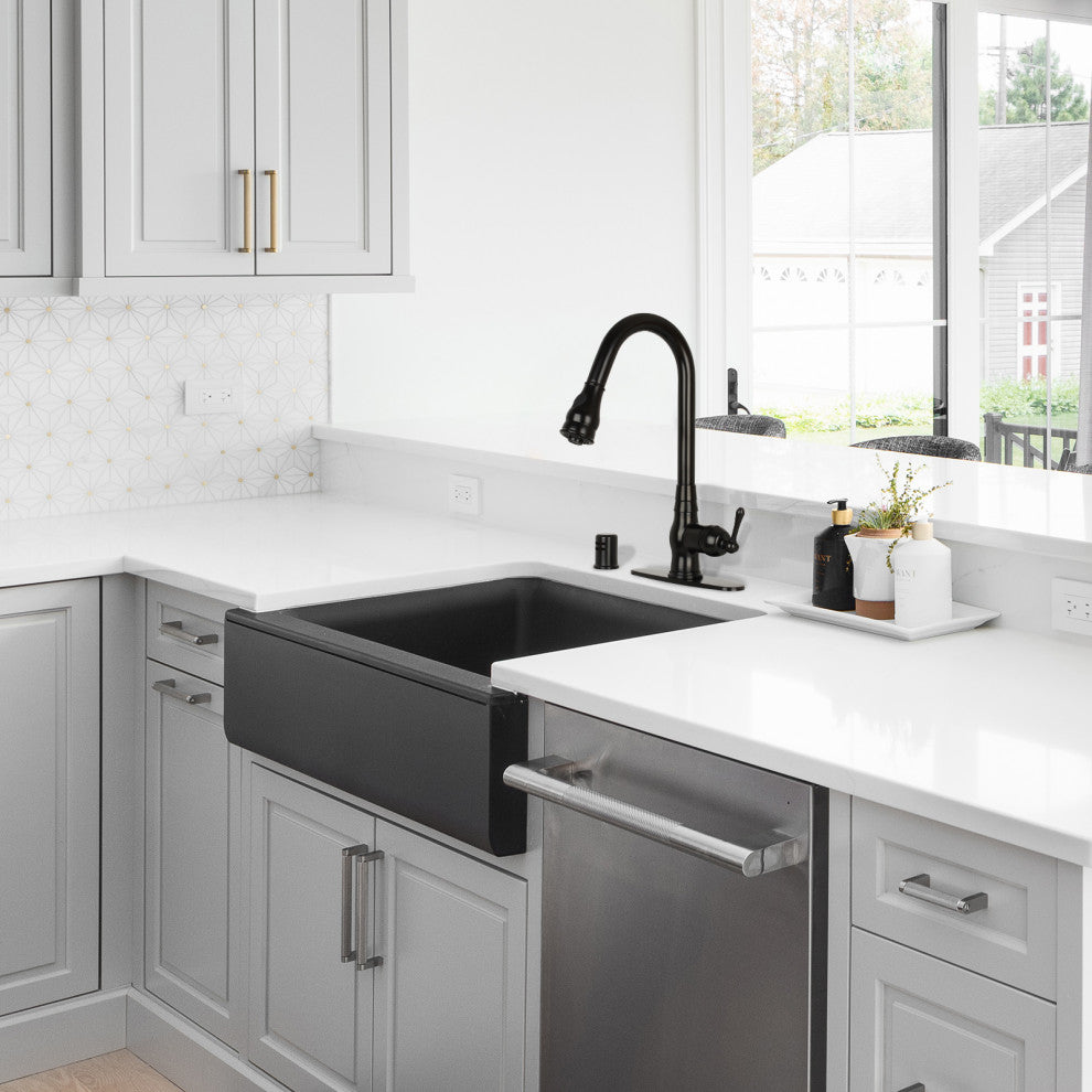 Pull Down Kitchen Faucet With Deck Plate, Single Level Solid Brass Sink Faucets,
