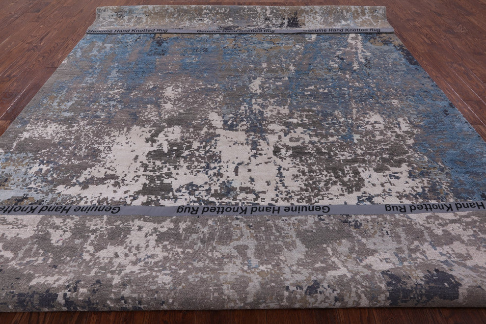 9' 0" X 12' 3" Wool and Silk Handmade Abstract Rug Q6229