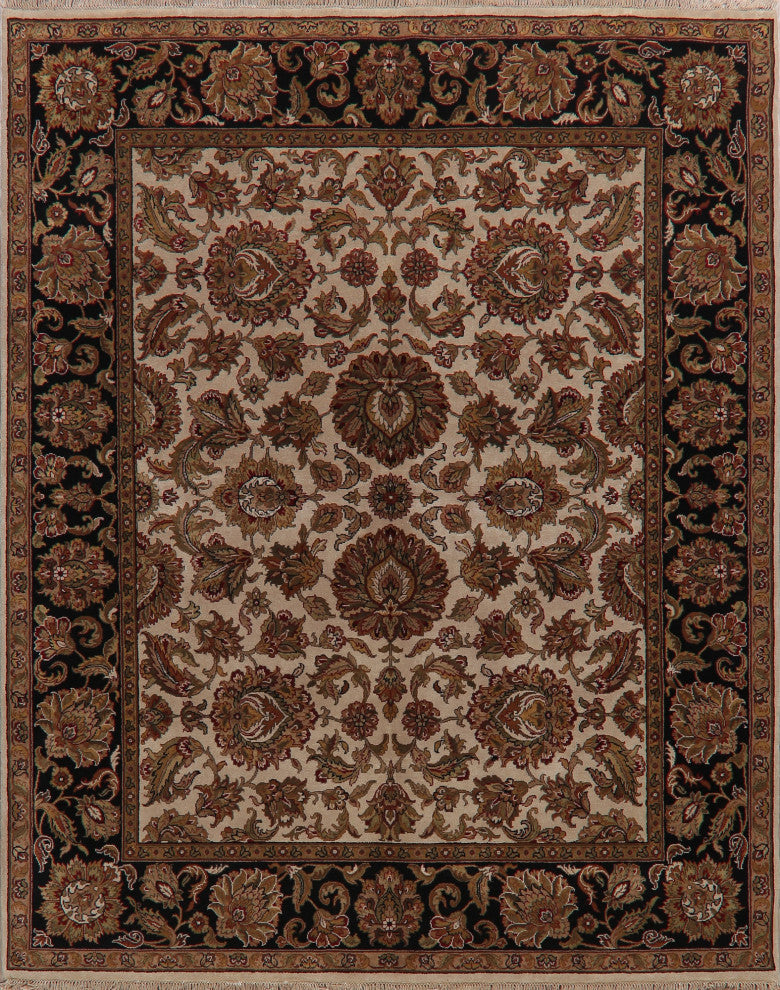 All-Over Oriental Agra Traditional Bordered Hand-Knotted Area Rug, Beige, 8x10