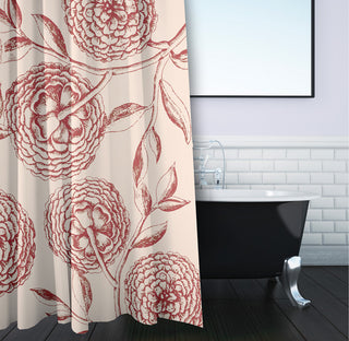 70"Wx73"L Antique Flowers Shower Curtain, Red