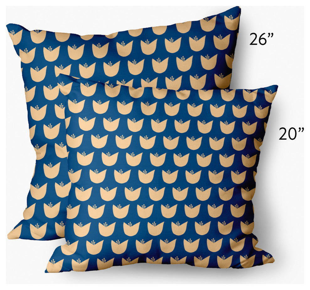 Simple Tulip Design Decorative Throw Pillow, Dark Cobalt Blue, 20"x20"
