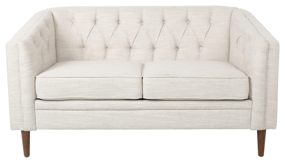 Jelm Contemporary Tufted Loveseat, Beige, 100% Polyester + Birch