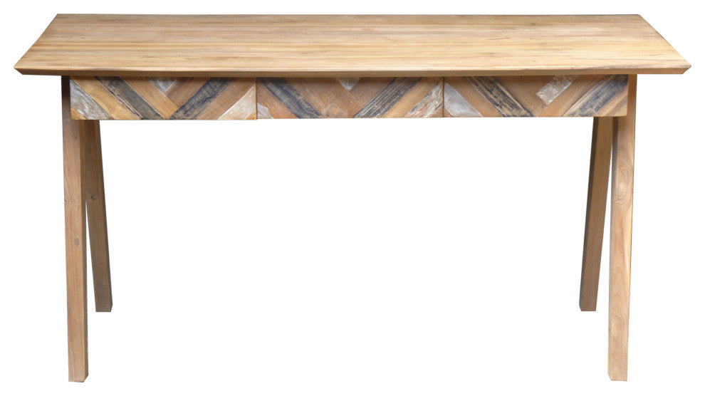 Recycled Teak Wood Brux Art Deco Writing Desk with 3 Drawers