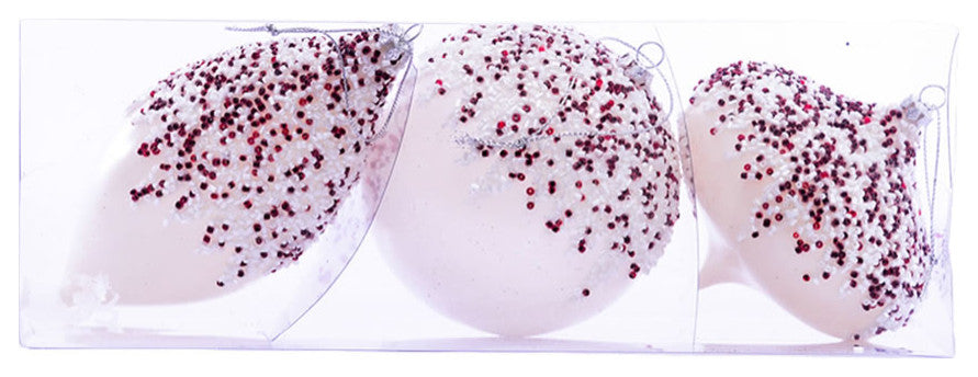 Vickerman Mc190711 White Beaded Christmas Ornament Set, Set of 3