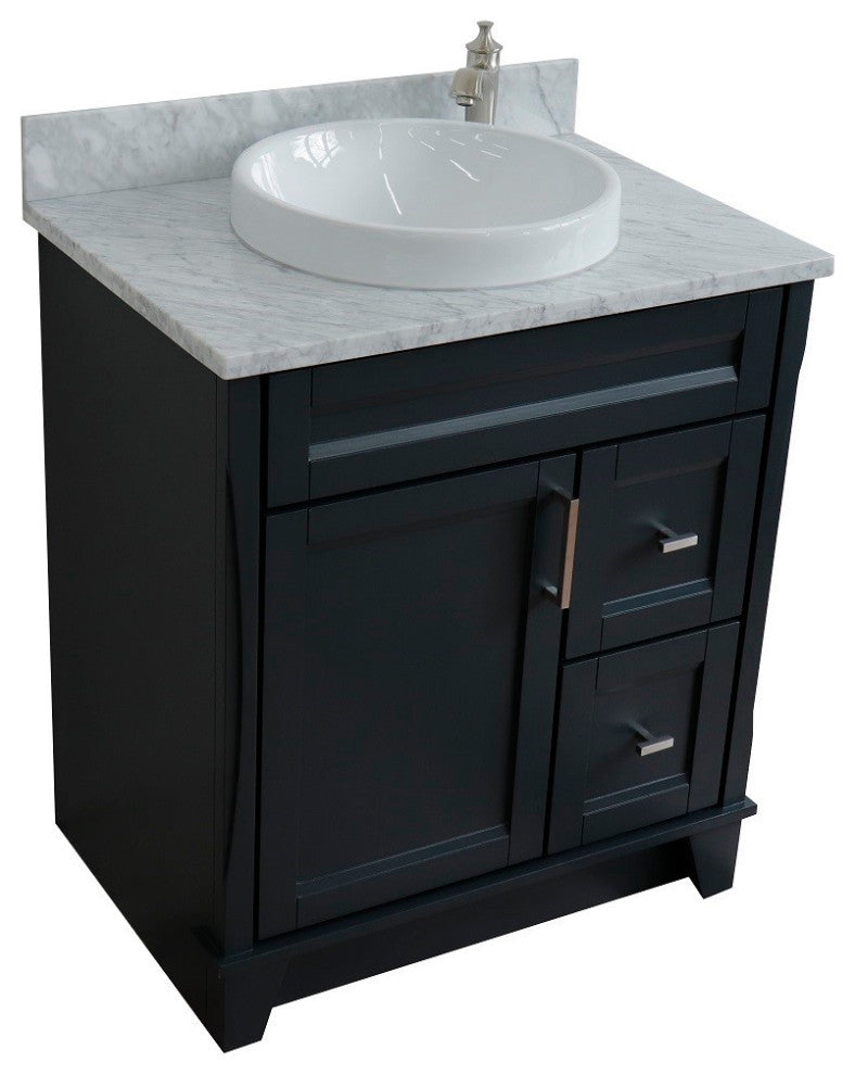 31" Single Sink Vanity, Dark Gray Finish With White Carrara Marble