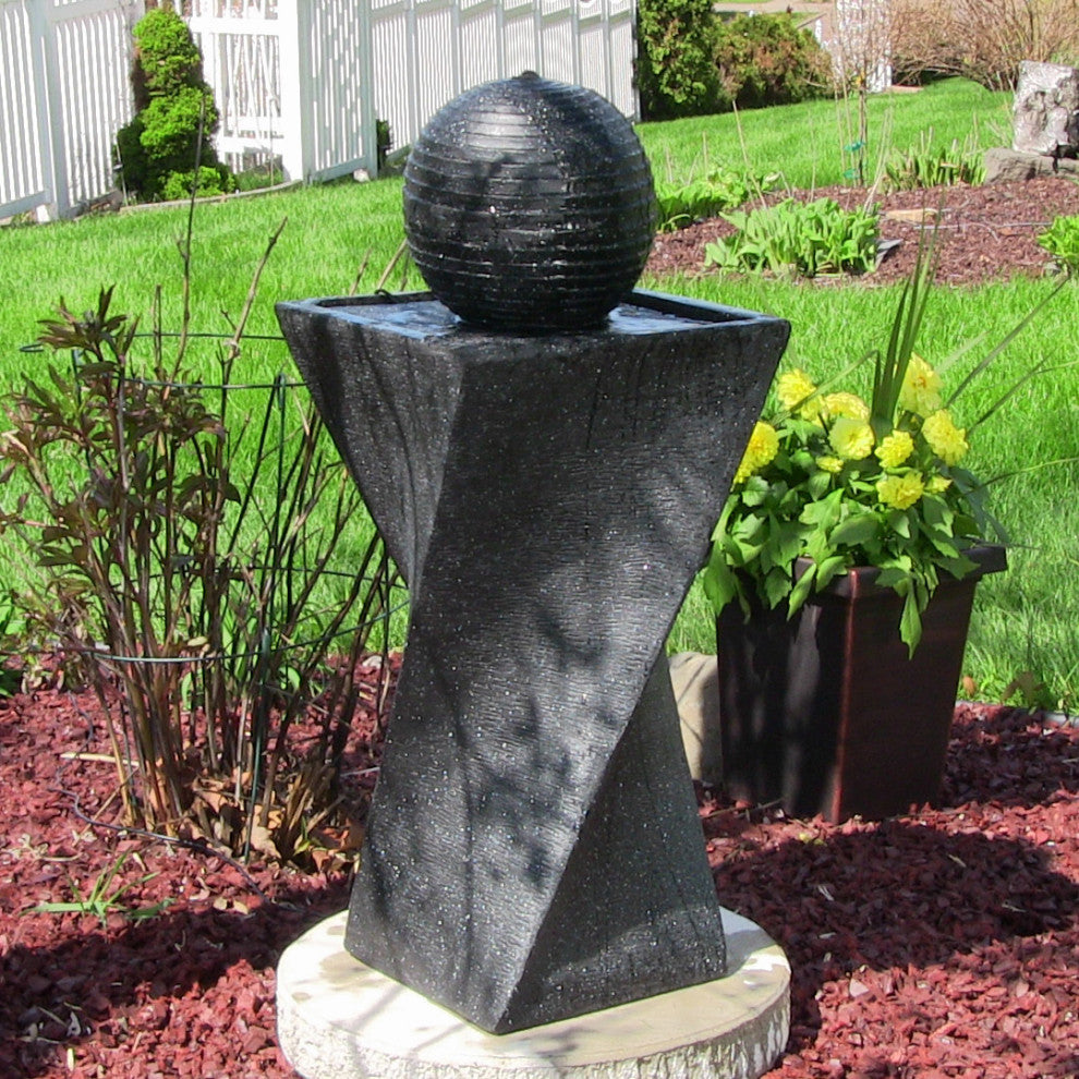 Sunnydaze Black Ball Outdoor Solar Water Fountain, Solar-on-Demand, LED Light