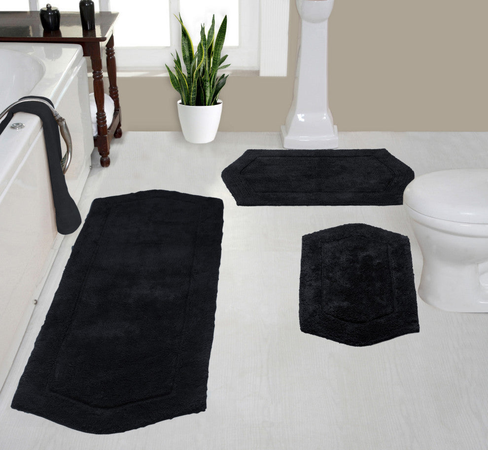 Waterford Collection Tufted Bath Rug, 3-Piece Set With Runner, Black