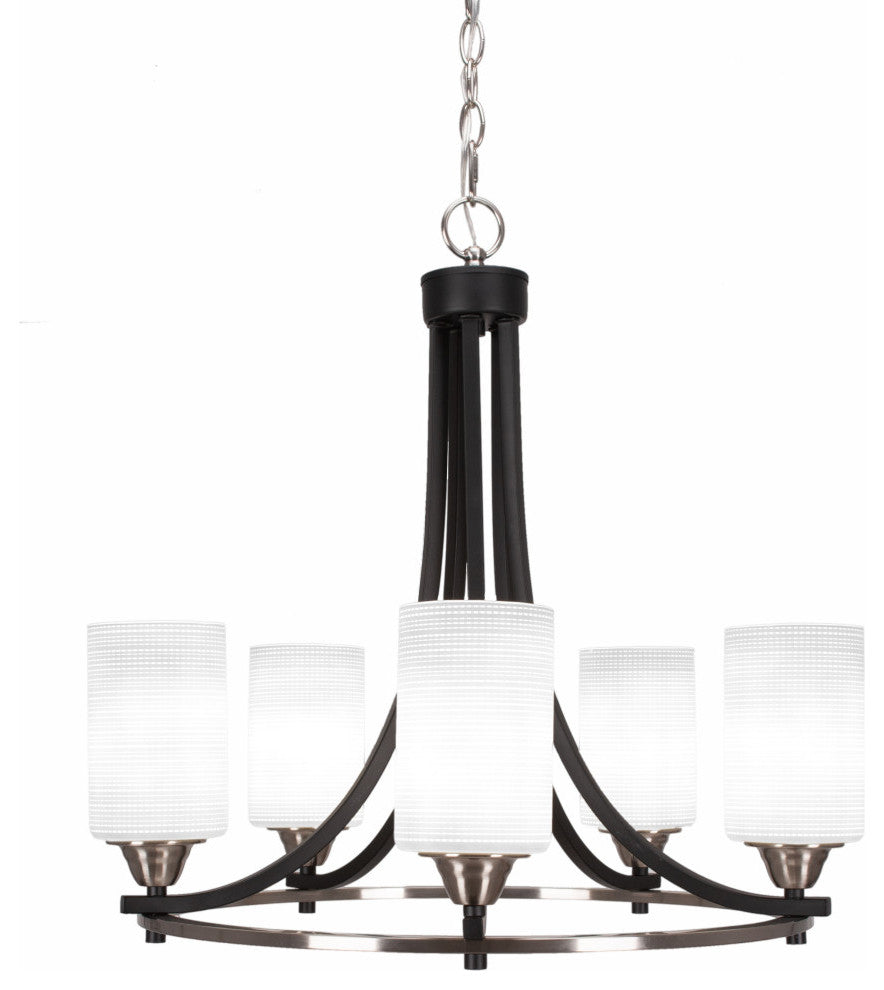Paramount 5-Light Chandelier, Matte Black & Brushed Nickel, 4" White Matrix
