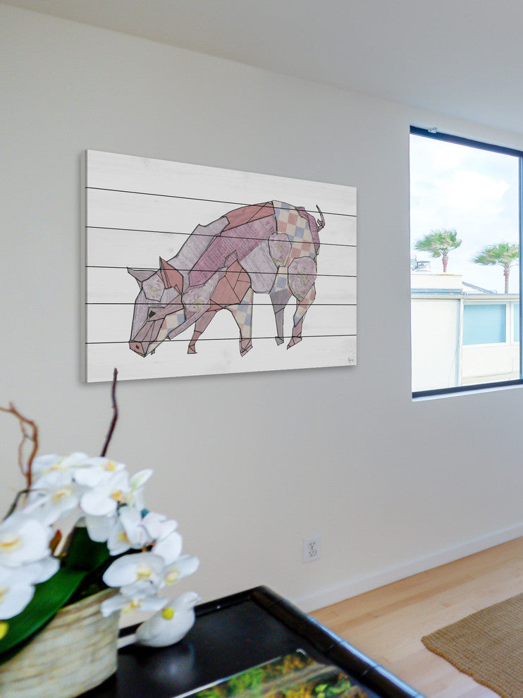 "El Cerdo" Painting Print on White Wood, 18"x12"