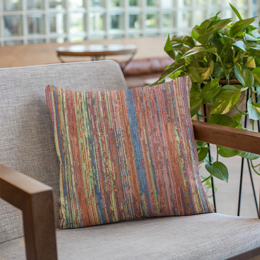 Plutus Multi-Color Red Sea Stripe Luxury Throw Pillow, 16"x16"