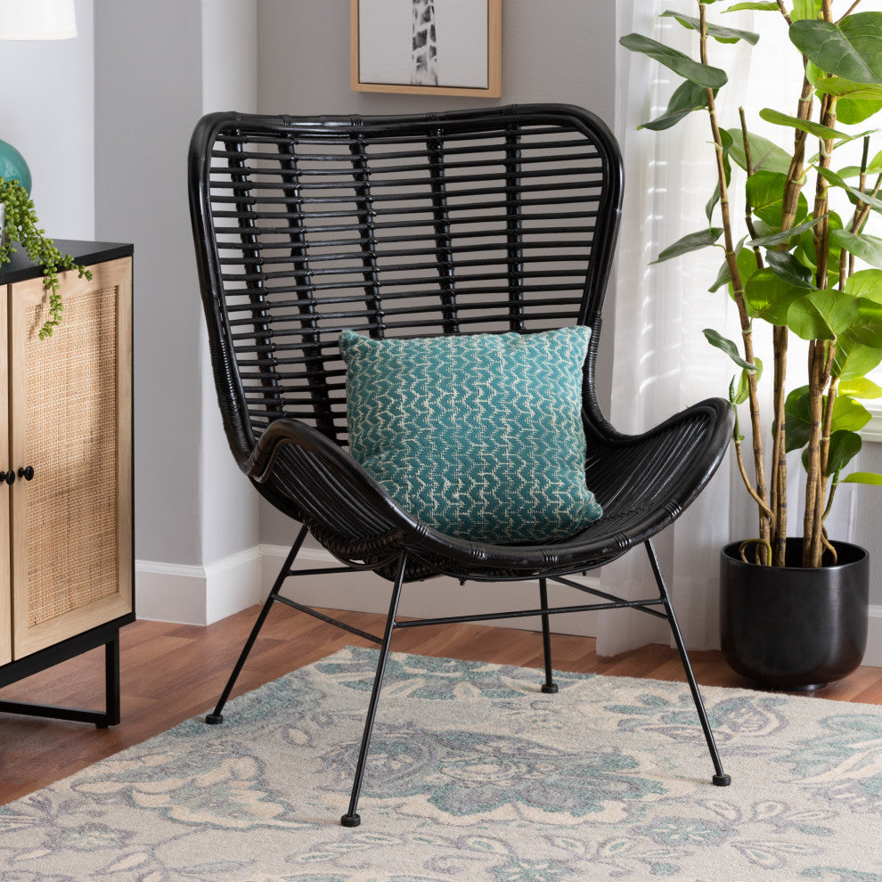 Alexa Rattan Accent Chair, Black