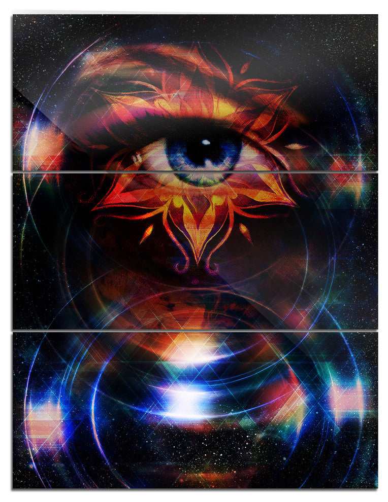 "Woman Eye With Fractal Star" Digital Metal Wall Art, 3 Panels, 28"x36"